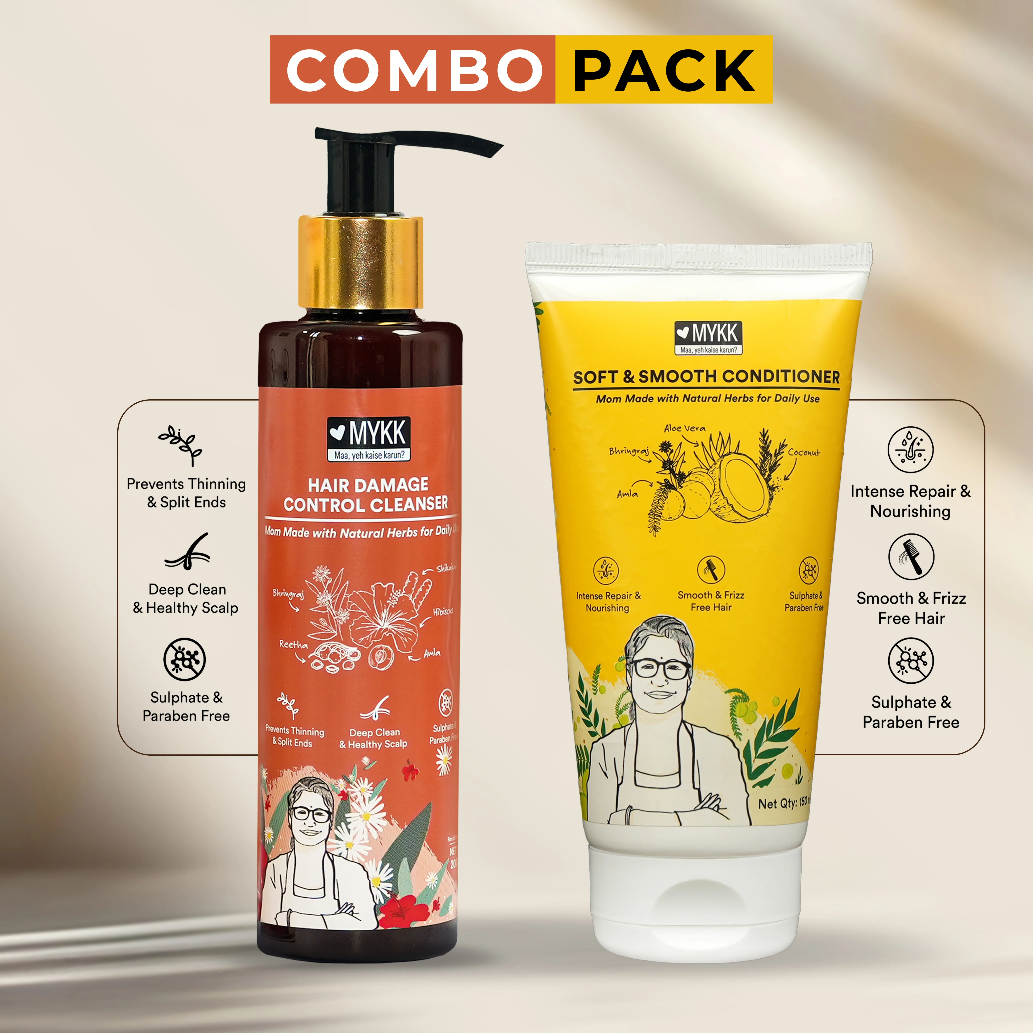 MYKK Hair Damage Control Cleanser Shampoo + Soft & Smooth Conditioner Combo Pack - Image 4