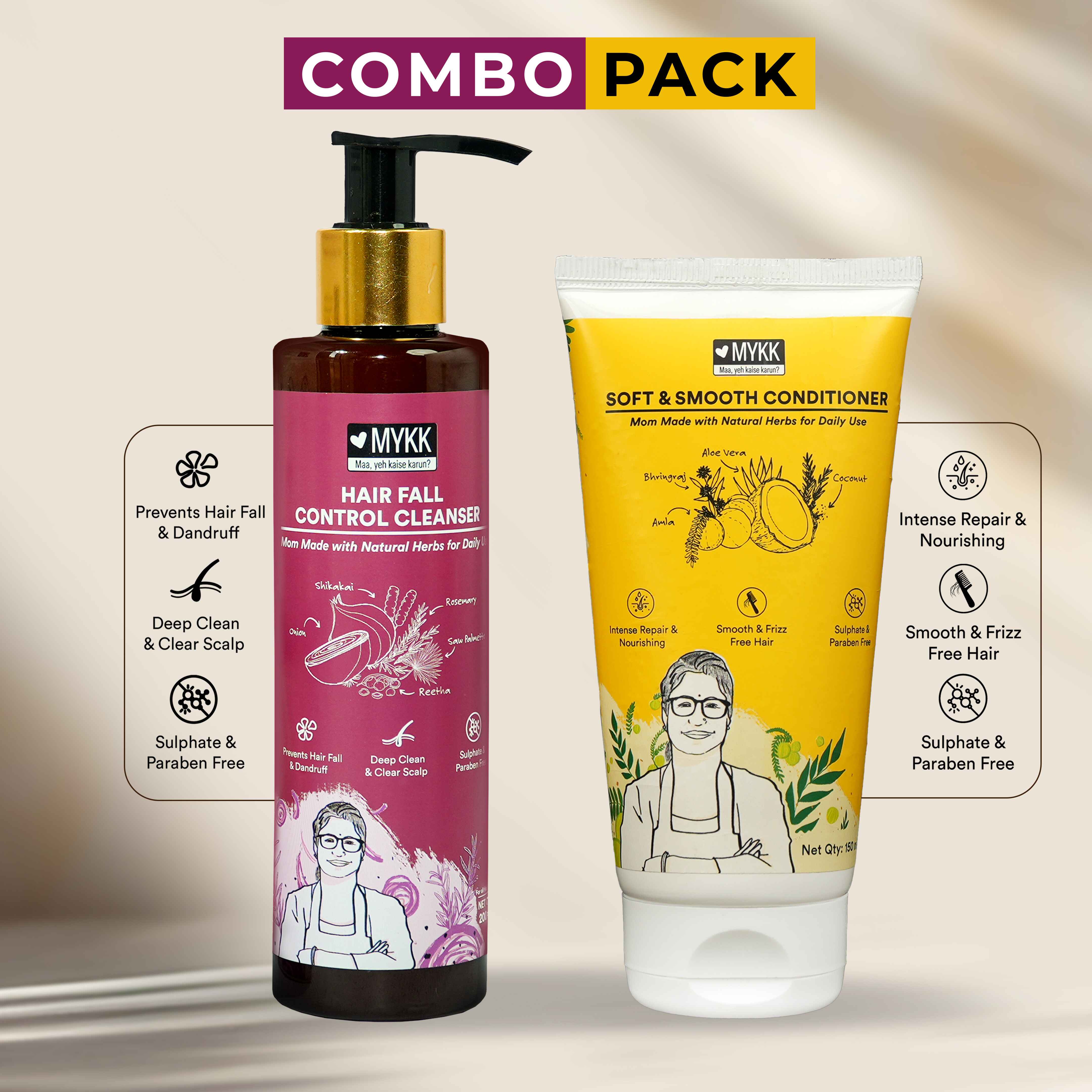 MYKK Hair Fall Control Cleanser Shampoo + Soft & Smooth Conditioner Combo Pack - Image 4