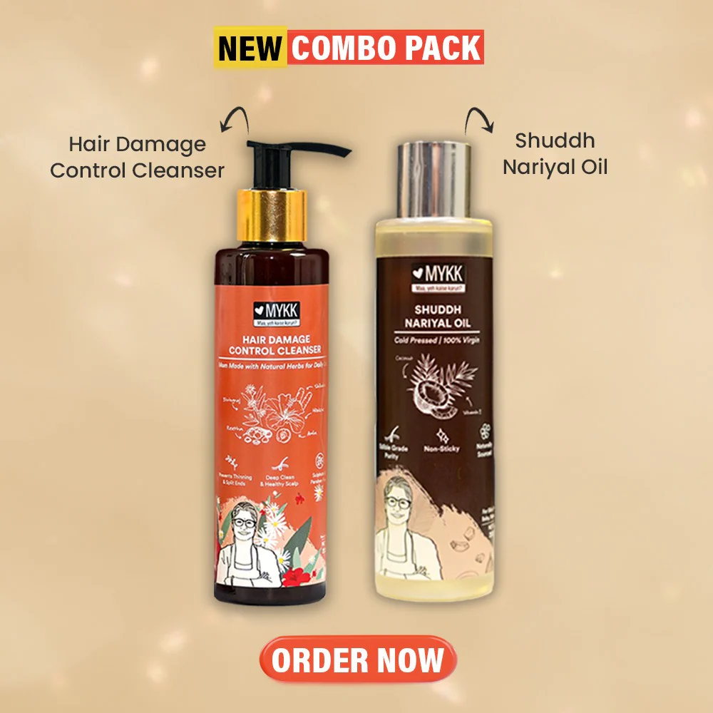 MYKK Shuddh Nariyal Oil 200ml & Hair Damage Control Cleanser Shampoo 200ml Combo | 100% Virgin Cold Pressed Coconut Oil for Skin, Hair & Massage with Damage Repair Shampoo - Image 4