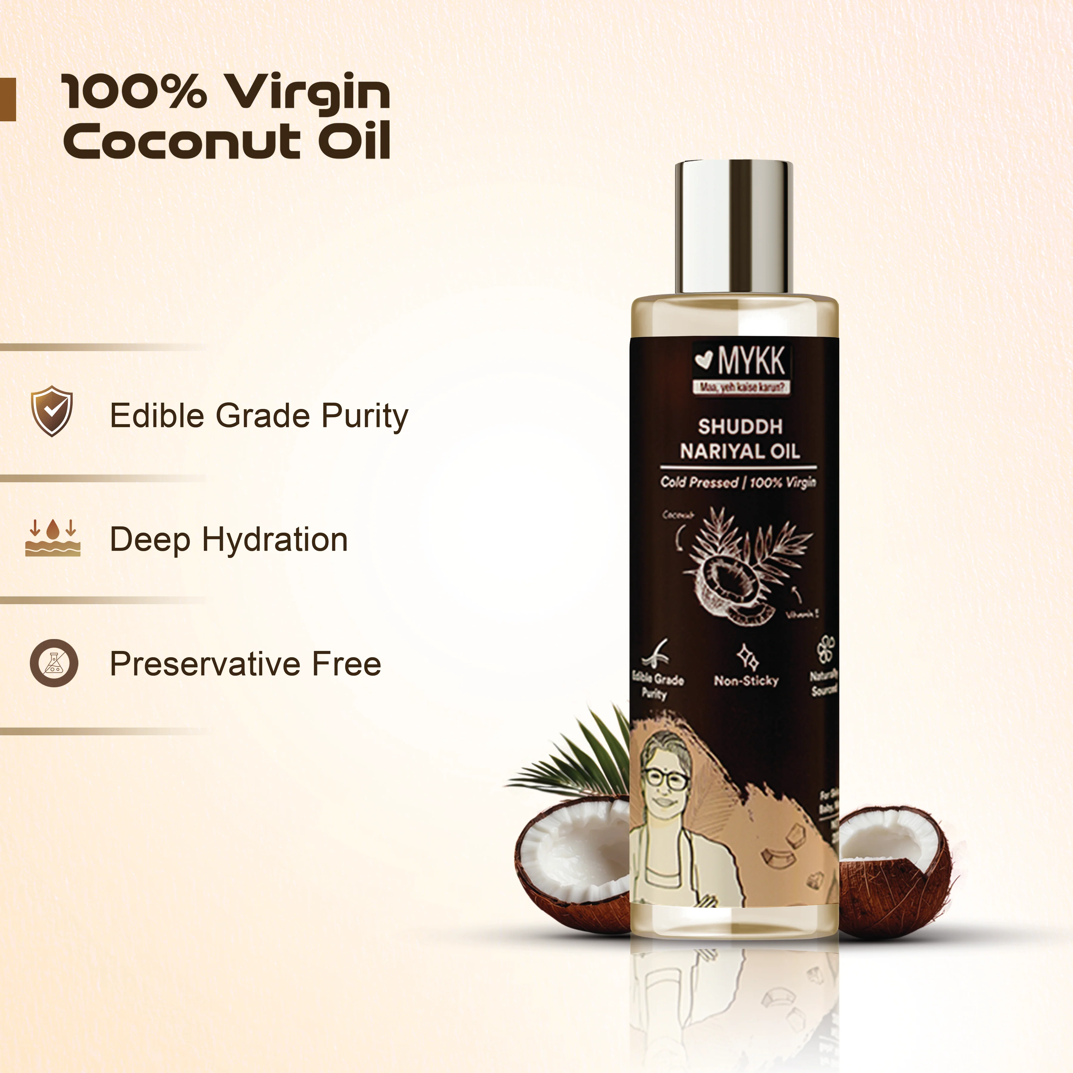 MYKK Shuddh Nariyal Oil 200ml & Hair Fall Control Cleanser Shampoo 200ml Combo | 100% Virgin Cold Pressed Coconut Oil for Skin & Hair with Anti-Hair Fall Shampoo - Image 3